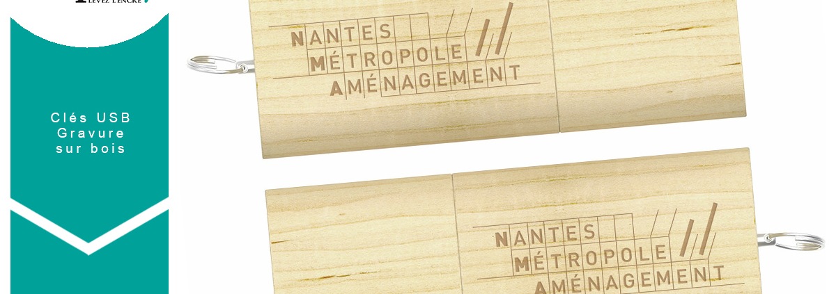 Clé USB gravure sur bois Nantes Métropole Aménagement